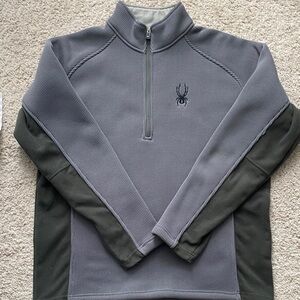 Spyder XL Fleece Knit Ski Gray and Black Quarter-Zip Pullover with Stitch Logo